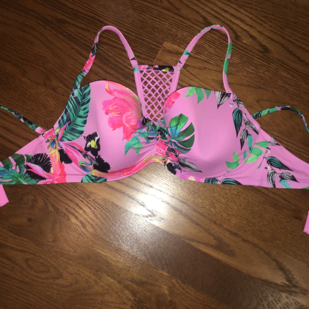 Pink Floral Tropical Bikini Top